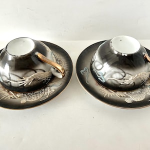 Pair of Vintage Japanese Moriage Dragonware Porcelain Tea Cup and Saucer