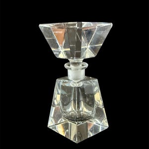 Vintage Art Deco Faceted Clear Crystal Hand Cut Empty Triangular Geometric Perfume Bottle
