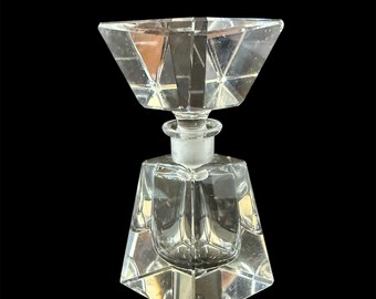 Vintage Art Deco Faceted Clear Crystal Hand Cut Empty Triangular Geometric Perfume Bottle