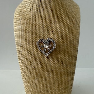 Vintage Art Deco Gold Tone Brass Heart Clear Rhinestones Pin Brooch