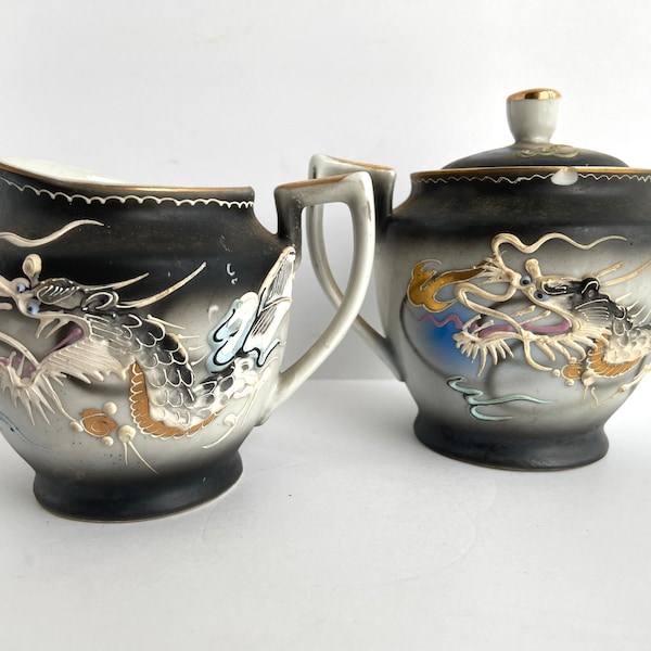 Set of Vintage Japanese Creamer Sugar Dragonware Moriage