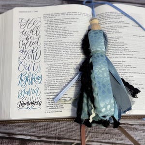 Blue and Black Bible Tassel Bookmark - Elegant Layers of Ribbon & Texture - Perfect for Bible Study, Journaling, or a Thoughtful Gift