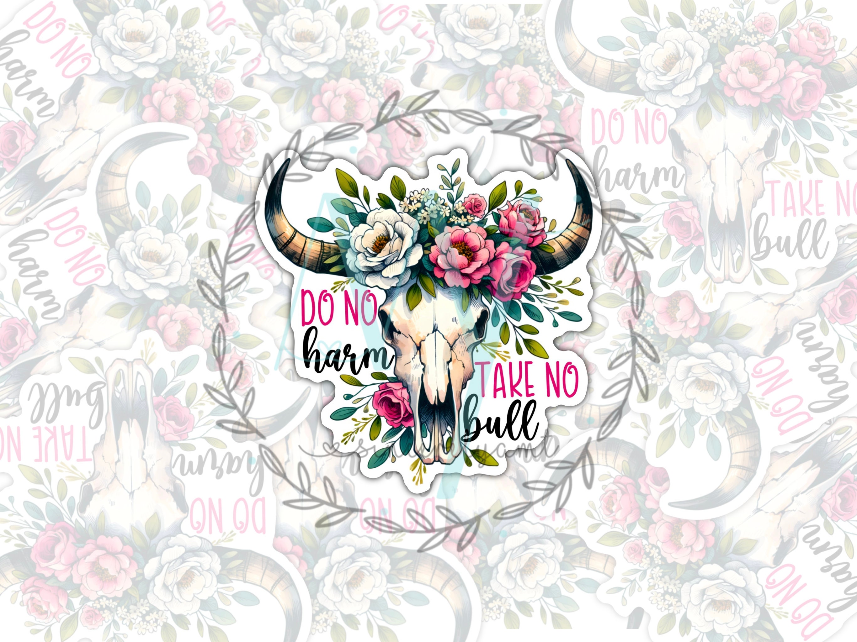 Do No Harm Floral Bull Skull Sticker, Sassy Vinyl Decal - Etsy