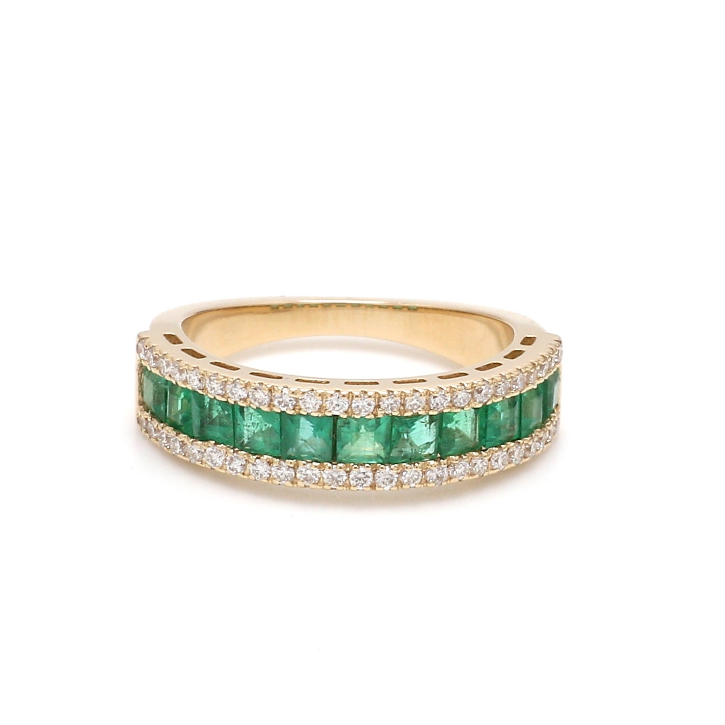 Emerald ring eternity band 14K gold plate Simulated emerald Etsy