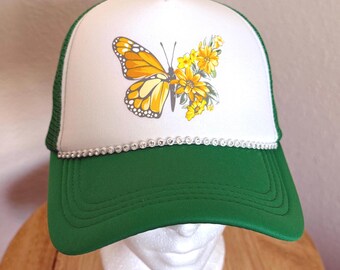 Yellow Butterfly  ~ Green Trucker Hat