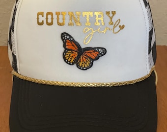 Country Girl Blk Check Trucker Hat