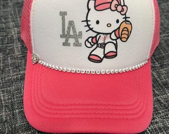 LA Dodgers Hello Kitty Trucker Hat Pink & White