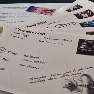 May include: A character sheet for a role-playing game with the name "Oggy" written on it. The character is a "Kine" race and a "Cheren Danken Monk". The sheet includes sections for "Strong", "Fast", "Mind", and "Social" attributes, as well as an "Equipment" section. The sheet also includes a handwritten note that says "Remember, faction can't be the same as somebody else's.  LYME orders!"