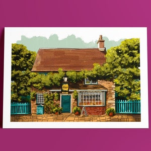 Print Cottage Bakery British Vintage Picture Illustration Poster Wall Decor Wall Art