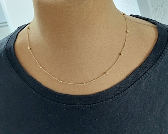 Goldene Kugelkette , Halskette, Satellite zierliche minimalistische Kette Choker Kugel, Messing vergoldet