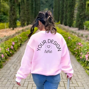 Gildan 18000 Mockup Light Pink Back Model Gildan 18000 Crewneck Mockup Light Pink Back Mockup Sweatshirt Mockup Light Pink 18000 Model