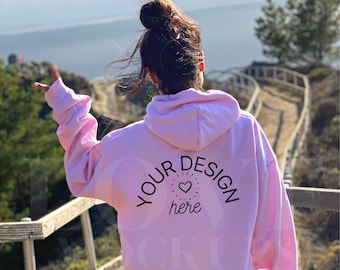 Gildan 18500 Mockup, Pink Gildan Mockup, Back Gildan Mockup, Oversized Hoodie Mockup, Nature Mockup, Trendy Mockup, Oversized Gildan Mockup