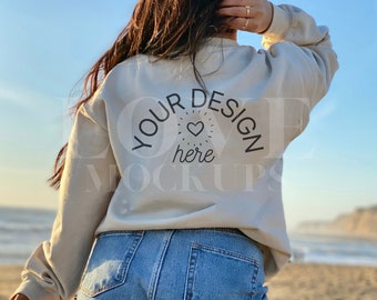 Back Gildan Mockup, Sand Gildan 18000 Mockup, Sand Sweatshirt Mockup, Beach Mockup, Model Mockup, Sweatshirt Mockup, Simple Mockup