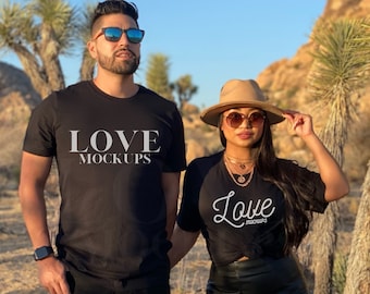 Black Bella Canvas 3001 Mockup, Couple Mockup, Nature Mockup, Unisex T-shirt Mock Up, Outdoor Mockup , Couple T-shirt Mock up, Tshirt Mockup