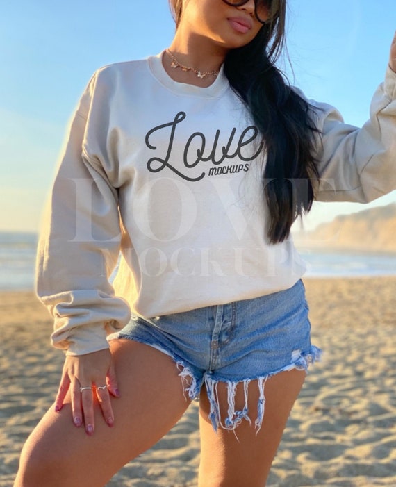 Sand Gildan Mockup, Sand Gildan 18000 Mockup, Sand Sweatshirt Mockup, Beach Mockup, Model Mockup, Sweatshirt Mockup, Simple Mockup