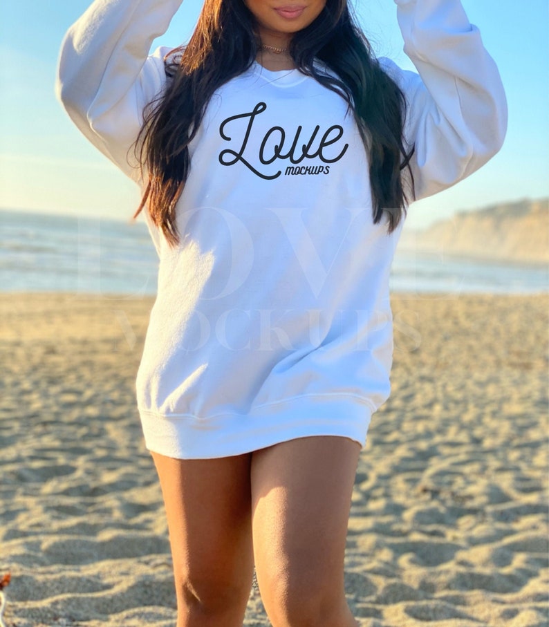 Gildan 18000 Mockup, White Sweatshirt Mockups, Sweatshirt Mockups, Gildan Mockups, Minimalist Mockups, Beach Mockups image 1