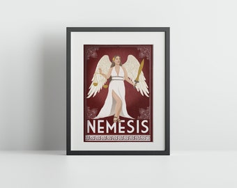 A4 Nemesis Greek Goddess Art Print, Greek Mythology, Goddess of Retribution, Digital Art Print, Illustration, Gift, Wall Art, Art