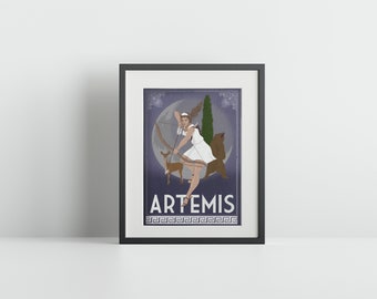 A4 Artemis Greek Goddess Art Print, Greek Mythology, Goddess of Hunting, Digital Art Print, Illustration, Gift, Wall Art, Art