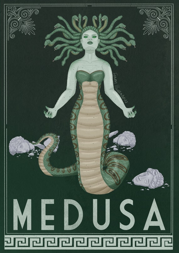 Gorgon Medusa Greek mythology, digital illustration Stock Illustration