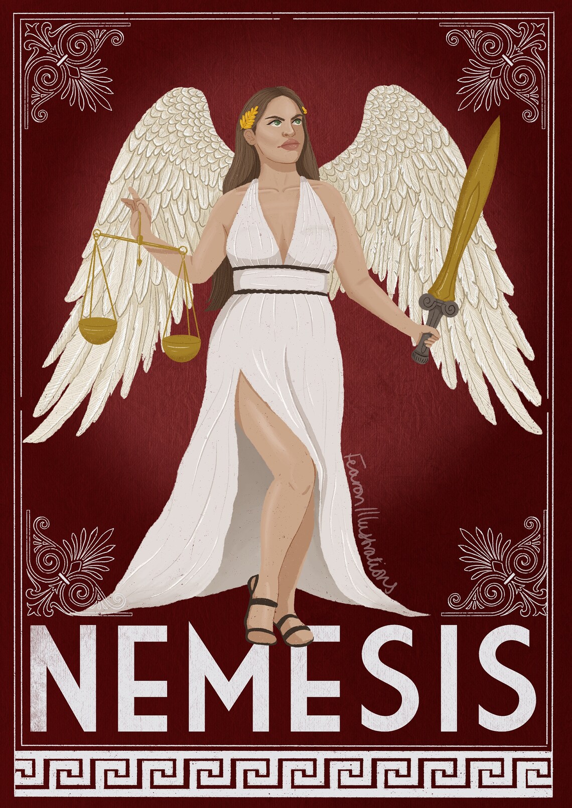 A4 Nemesis Greek Goddess Art Print, Greek Mythology, Goddess of