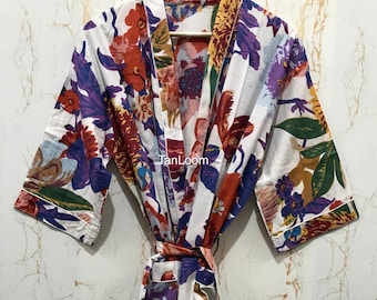 Baumwoll Kimono Bademantel | Floral Lounge Wear für Damen | Handgemachte Boho Robe | Jubiläumsgeschenk