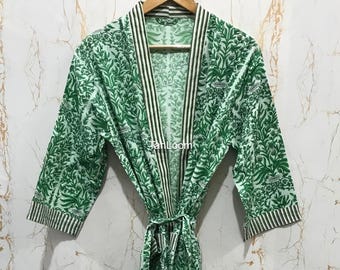Lange Baumwollrobe | Handgemachter Kimono für Damen | Spa-Bademantel | Braut Party Geschenk