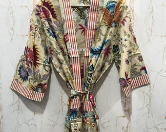 Floral Cotton Kimono Robe, Women's Lightweight Lounge Wear, Gift for her
