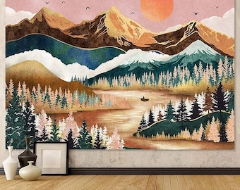 Nature Forest Tree Tapestries for Bedroom Sunset Tapastry's Wall Hanging Landscape (80'' × 60'')