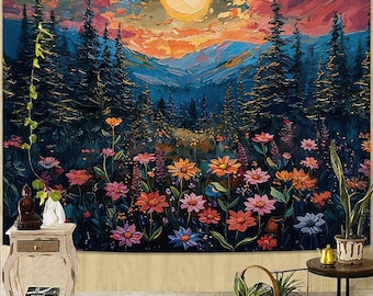 Landscape Tapestry, Scenery Art Wall Tapestries, Nature Wall Decor for Bedroom (60W×80L) inches