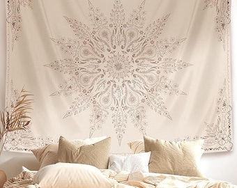 Arazzo da parete con mandala floreale, decorazione boho per camera da letto.