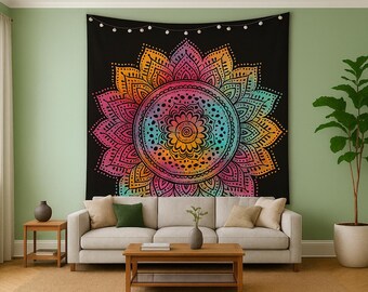 Tapestry Mandala Flower Cotton Tapestry Wall Hanging (Multicolour, Twin Size-84x54 Inches)