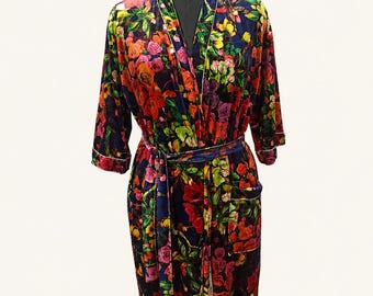 Floral Print Silk Velvet Kimono Robe For Women, Bath Robe, House Robe, Women Dress Gift Ultra Soft Velvet Wedding Dress