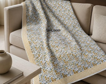 Trapunta Kantha indiana con stampa floreale a blocchi: coperta in cotone per letto singolo, matrimoniale e king size.