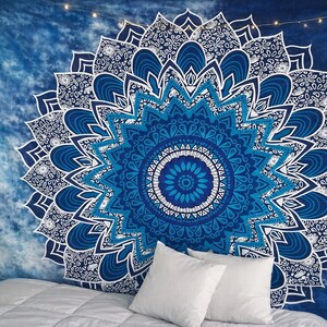 Tapestry Wall Hanging Ombre Hippie Mandala Bohemian Hippy Bedspread Blue Turqouise