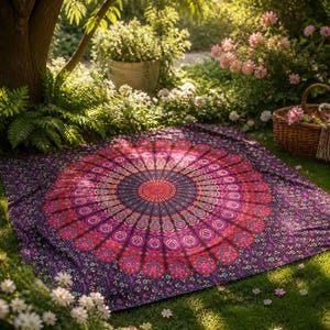 Mandala-gobeläng: Handgjord bomullslakan väggbonad (204x216 cm) picknickmatta