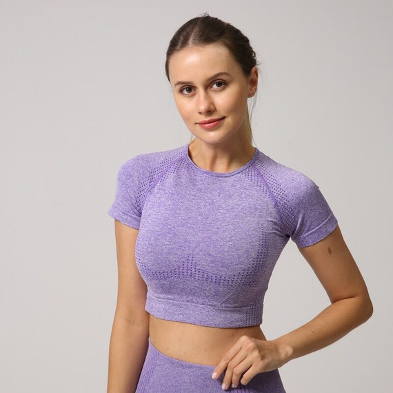 Women Seamless Long Sleeve Crop Top Yoga Shirts with Thumb Hole