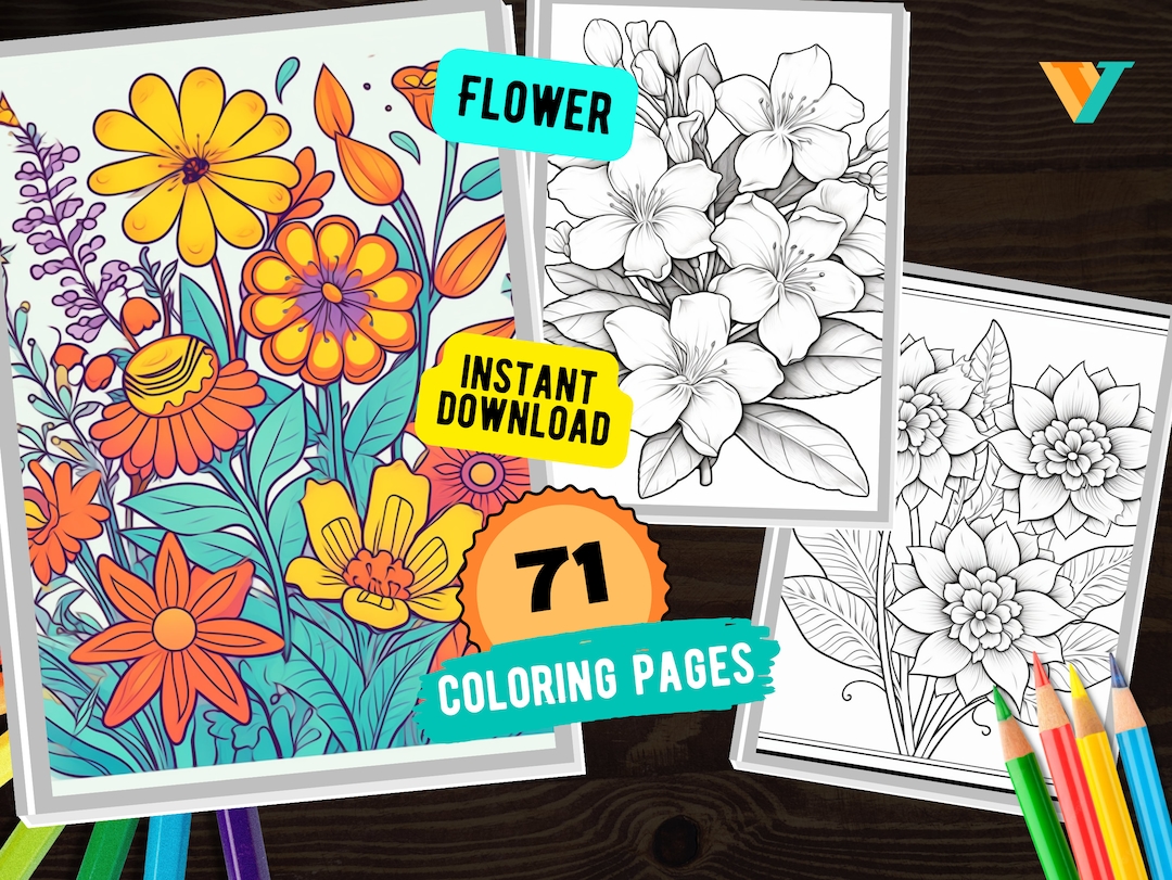 71 Flower Coloring Pages Vol. 2, Flower Bouquets and Vase, Printable ...