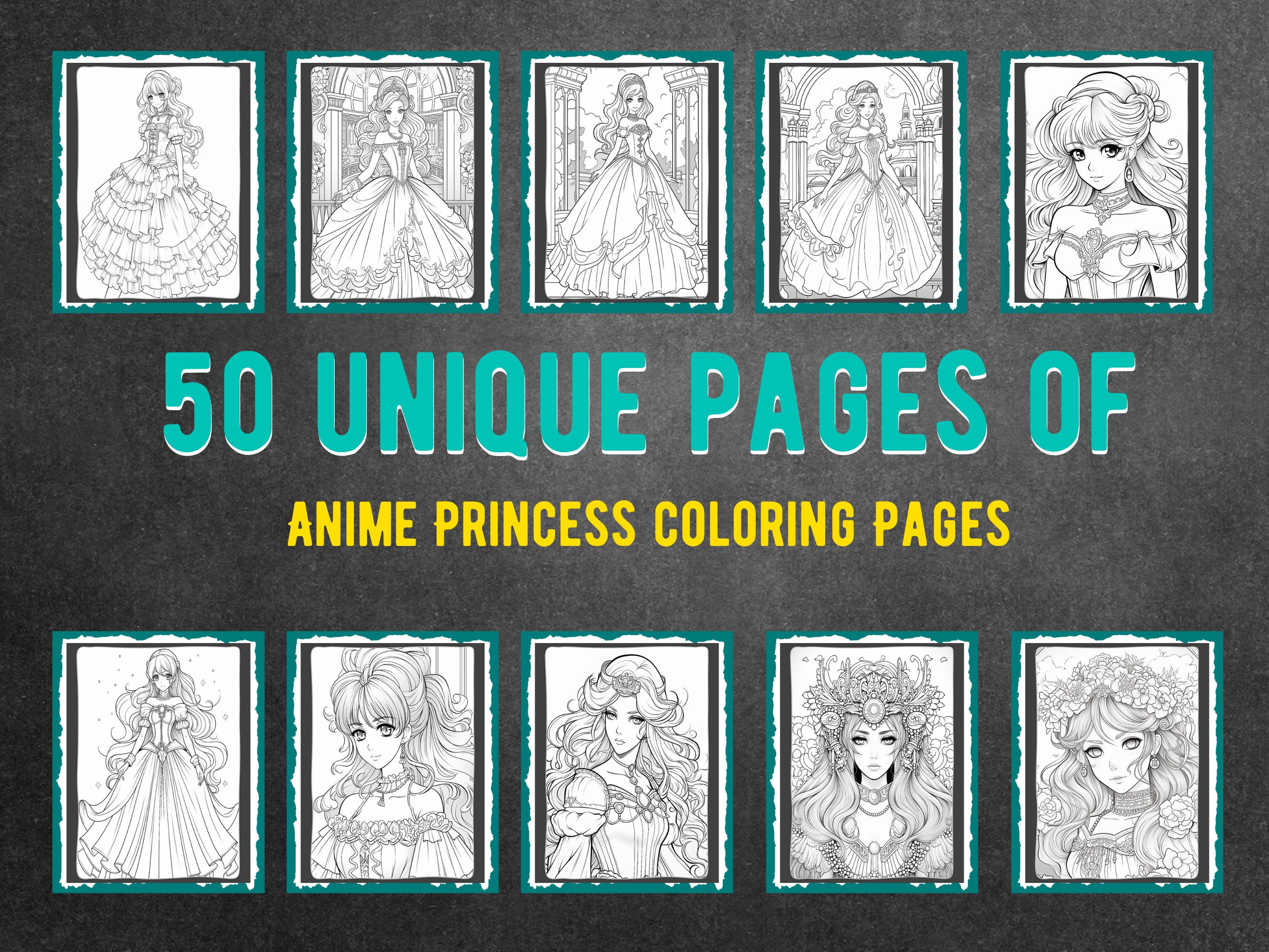 50 Anime Princess Coloring Pages, Printable PDF Instant Download, Manga