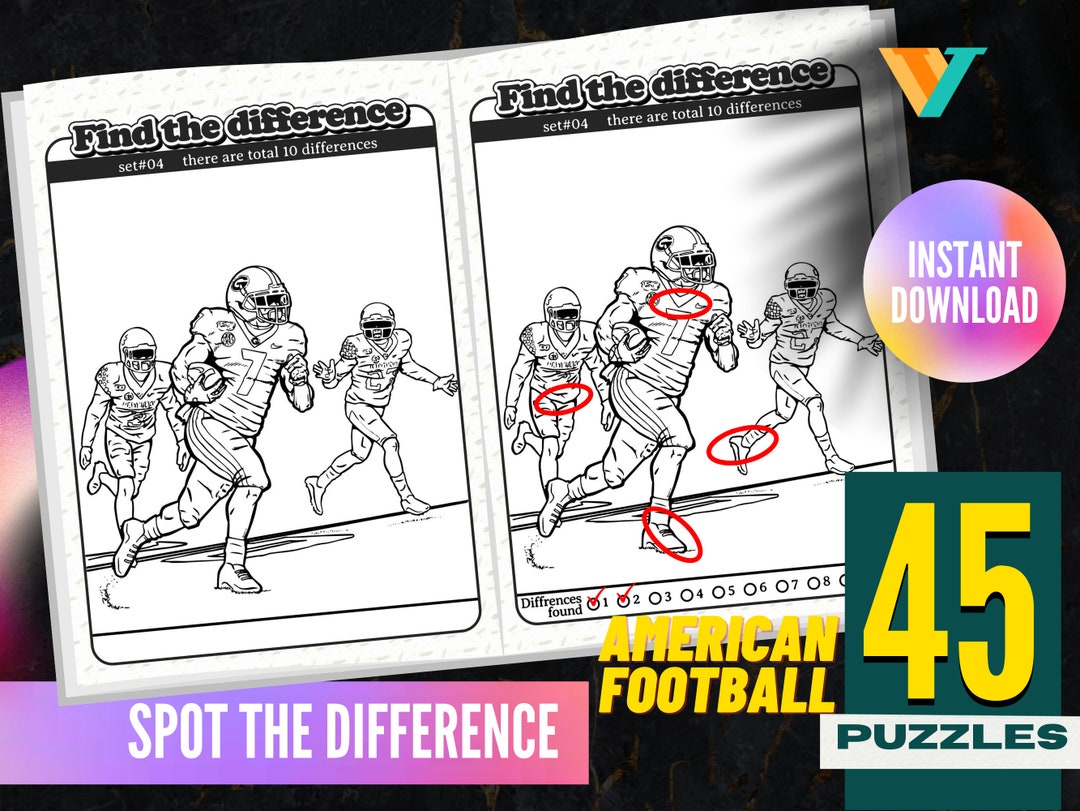 American Football Spot the Difference Printable Pages - Etsy