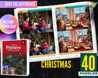 40 Christmas Spot the Difference Printable PDF, Find the Difference Game, Search And Find, Instant Download PDF File, Digital Download