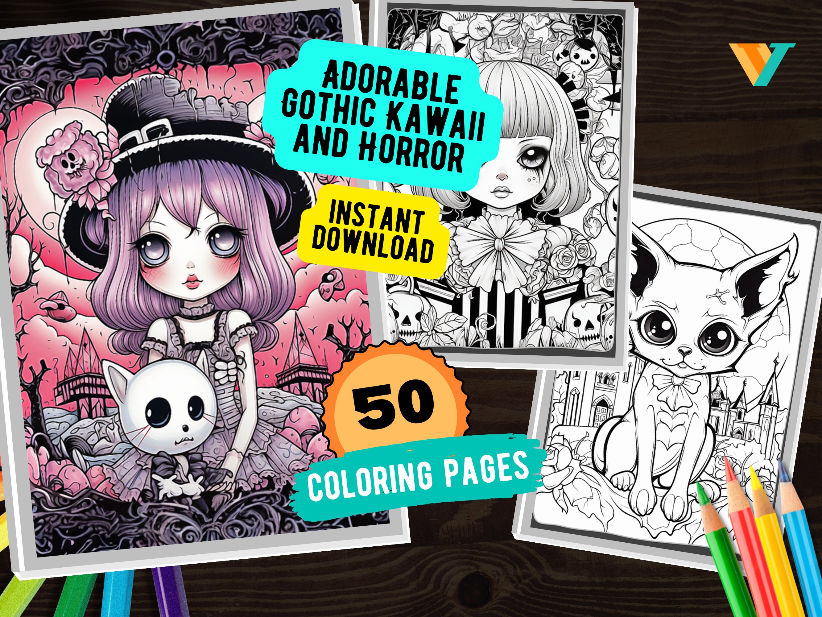 50 Adorable Gothic Kawaii and Horror Coloring Pages Printable PDF ...