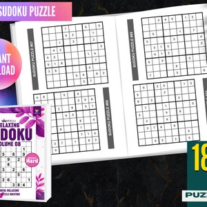 Sudoku Puzzle Books Volume 08 Hard, Printable Puzzles, Instant Download, Digital Download, Sudoku Game with Answer Key for Teens, Seniors