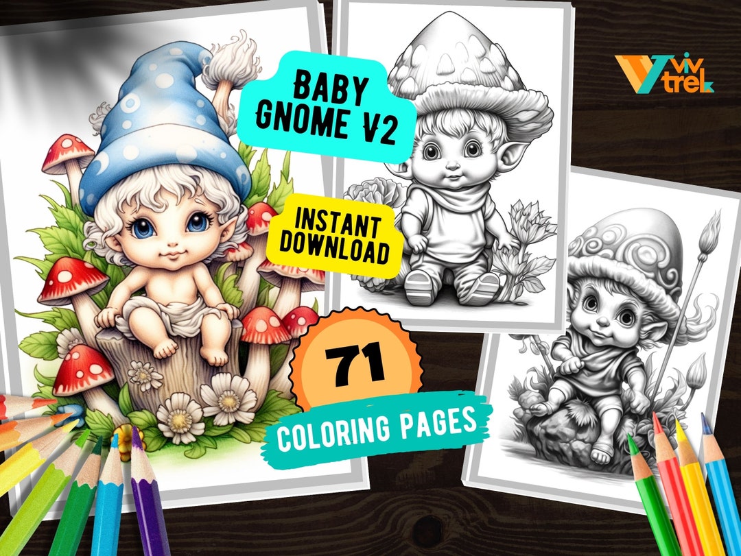 71 Funny Cute Gnome Baby V2 Coloring Page, Coloring Book for Adults and Kids, Instant Download ...