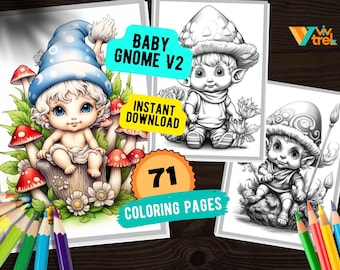 71 Lustige süße Gnom Baby v2 Malseite, Malbuch für Erwachsene und Kinder, Instant Download, Printable PDF Malseite