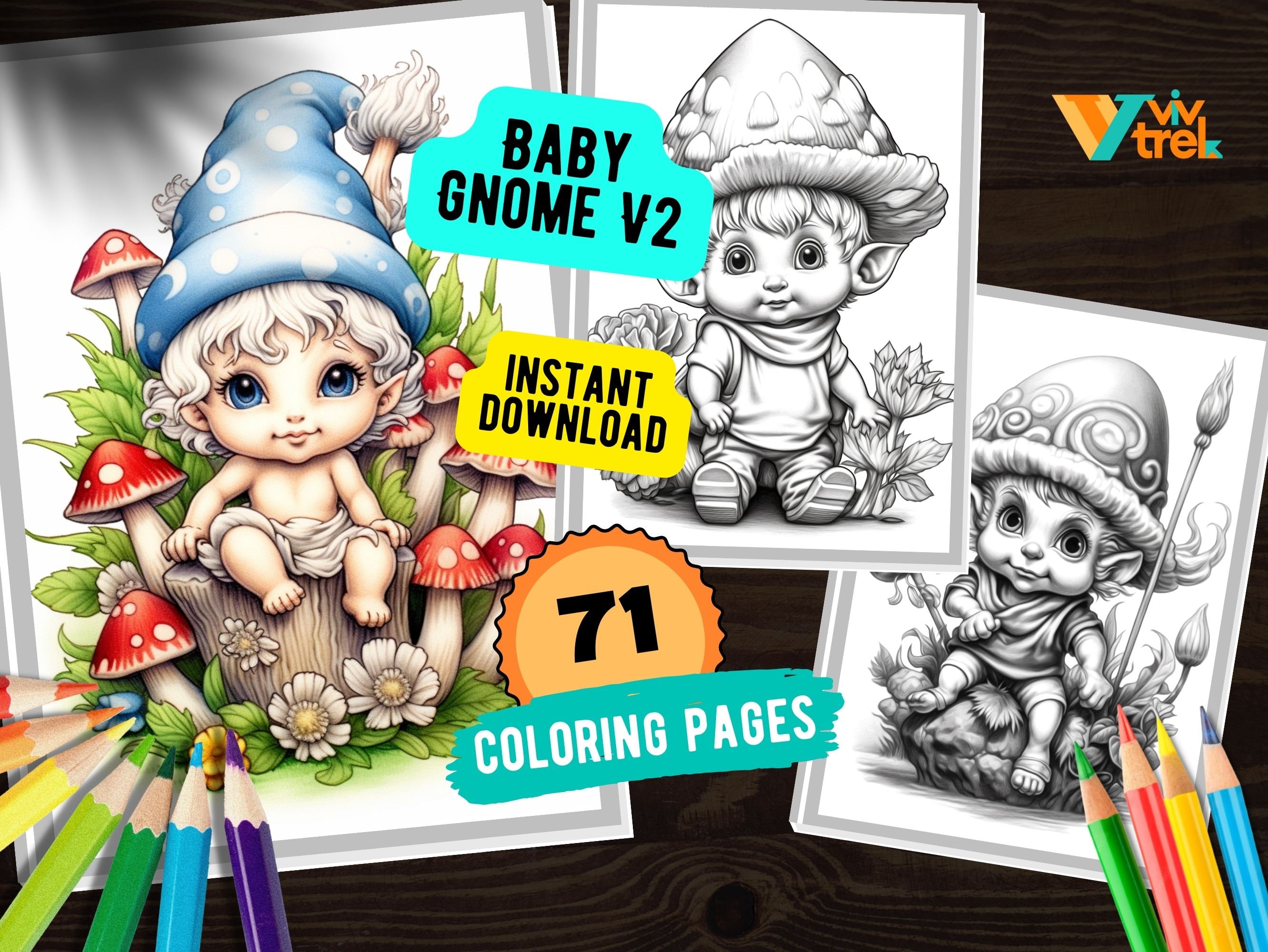 71 Funny Cute Gnome Baby V2 Coloring Page Coloring Book for - Etsy