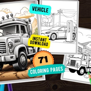 71 Vehicle Coloring Pages Digital Download Printable PDF, Printable Coloring Pages Instant Download, Adult Coloring Book, Grayscale Coloring