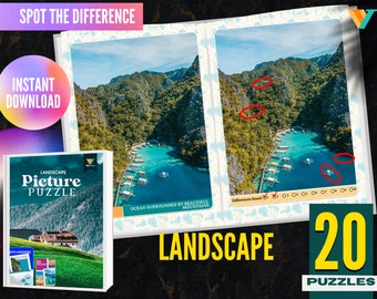 Landscape Spot the Difference Printable Puzzles, Instant Download, Panorama Scenery Find the difference, Photograph Puzzle Digital Download