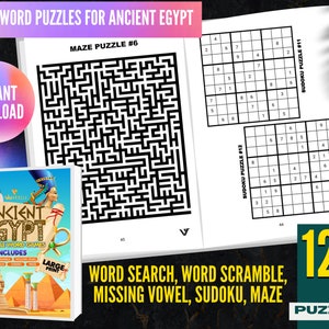 120 Ancient Egypt-Themed Word Puzzle Game Bundle Vol. 1 | Printable PDF | Word Search, Scramble, Sudoku, Maze & More | Instant Download