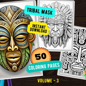 50 Tribal Native Mask Mandala Vol. 3 Coloring Pages, Instant Download, African Mask, Printable PDF, Activity Page, Adult Coloring Pages