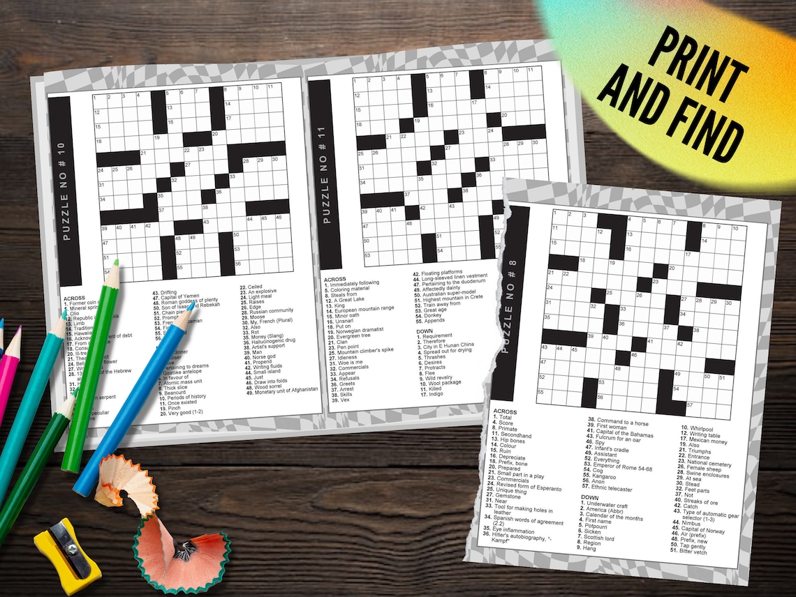 Crossword Puzzles Book for Adults Instant Download, Fun Activities for